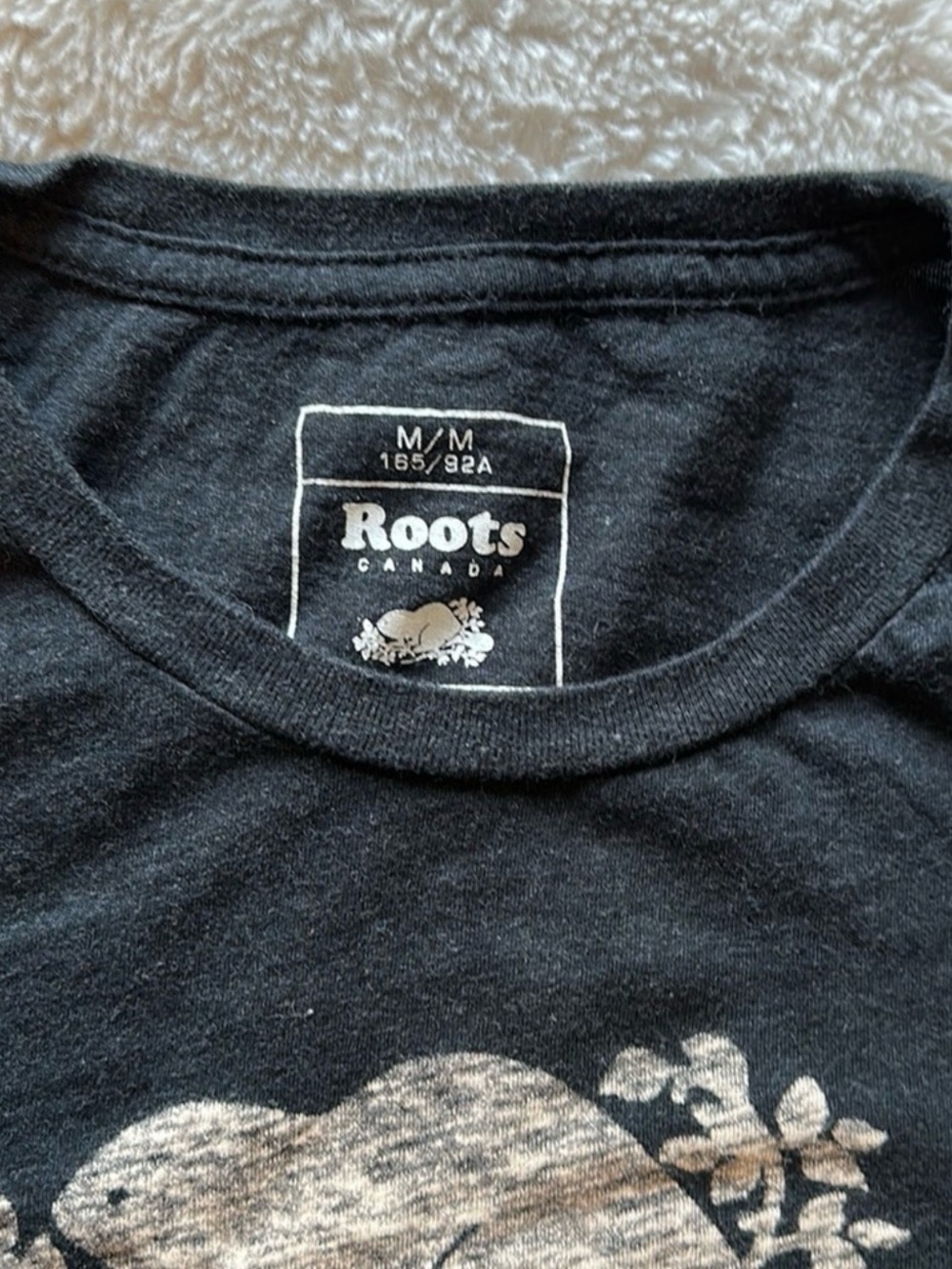 Roots Black Long Sleeve Logo Tee with Gray Print - Picture 4 of 4